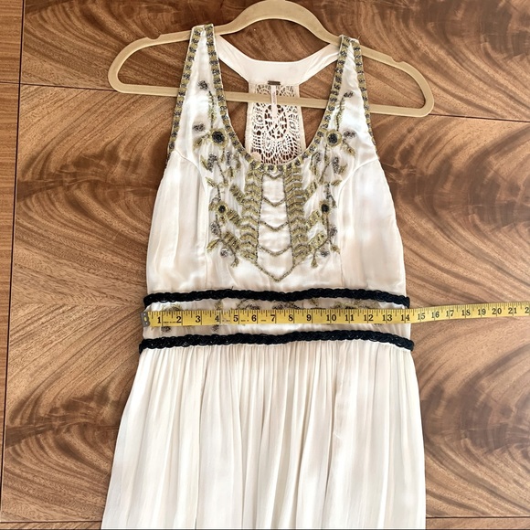 Free People Ruched Chiffon Hand Embroidered Maxi Dress in Color Creme - Picture 11 of 12
